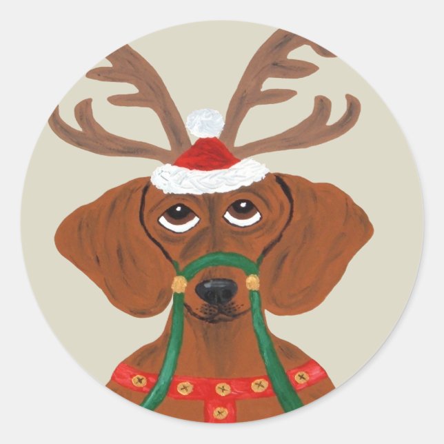 Dachshund Reindeer Classic Round Sticker (Front)