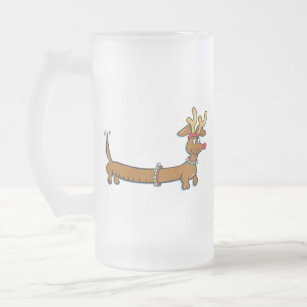 Dachshund Reindeer Frosted Glass Beer Mug