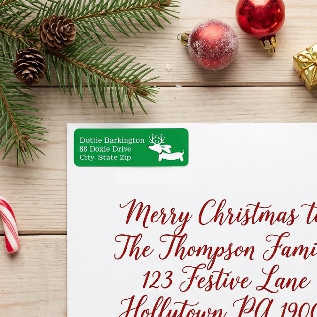 Dachshund Reindeer Green Christmas Address Labels (Green wiener dog reindeer dachshund return address label for Christmas and the fall season)