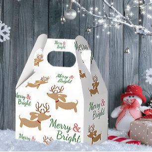 Dachshund Reindeer Merry Christmas Gift Box