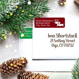 Dachshund Reindeer Red Christmas Address Labels