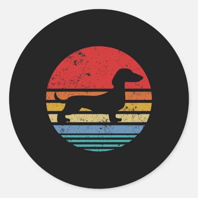 Dachshund Retro Sunset Dog Daschund Classic Round Sticker (Front)