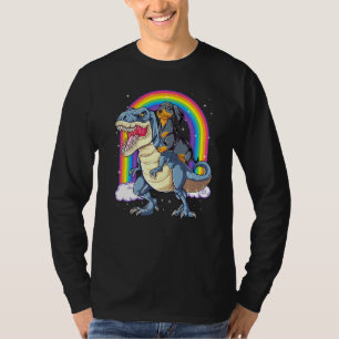 Dachshund Riding Dinosaur T Rex Boys Kids Men Rain T-Shirt