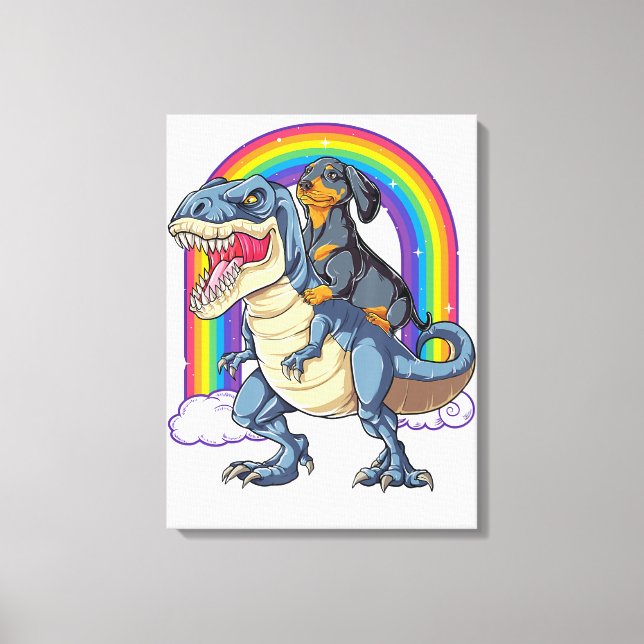 Dachshund Riding Dinosaur T Rex Gifts Boys Kids Me Canvas Print (Front)