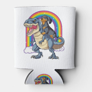 Dachshund Riding Dinosaur T rex Shirt for Men Can Cooler