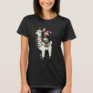 Dachshund Riding Llamas Santa Christmas Tree Light T-Shirt