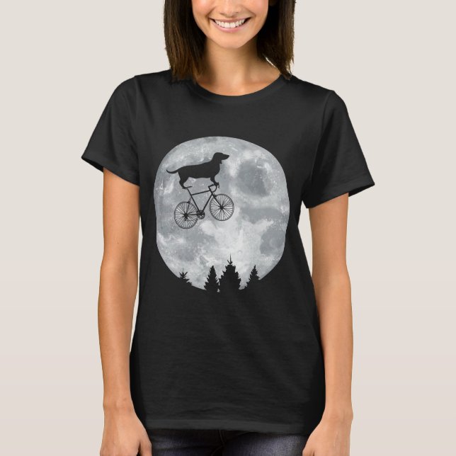 DACHSHUND Riding Moon Bike Halloween Lunar Cycling T-Shirt (Front)