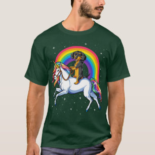Dachshund Riding Rainbow Unicorn for Men Women Boy T-Shirt