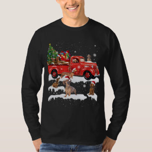 Dachshund Riding Red Truck Merry Christmas X-mas U T-Shirt