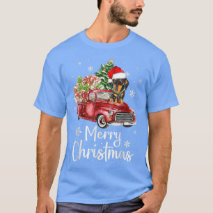 Dachshund Riding Red Truck Xmas Merry Christmas T-Shirt