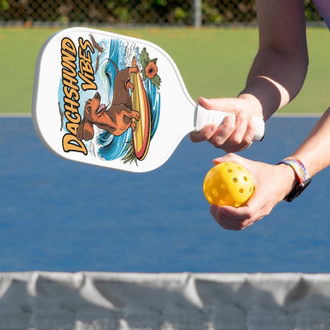 Dachshund Riding Surfboard Surfing Pickleball Paddle (Insitu)