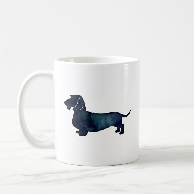 Dachshund Rough Coated Silhouette Watercolor Coffee Mug (Left)