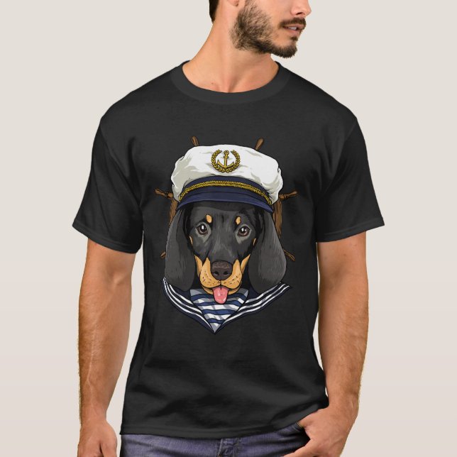 Dachshund Sailor Boat Captain Wiener Sausage Dog T-Shirt (Front)