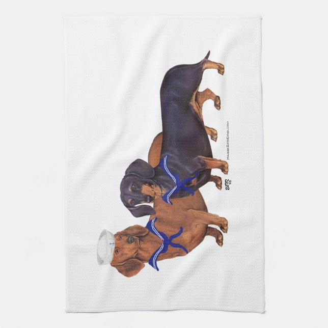 Dachshund Sailors Tea Towel (Vertical)