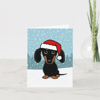 Dachshund Santa Black and Tan Wiener Dog Christmas Holiday Card