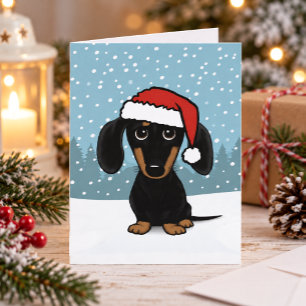 Dachshund Santa Black and Tan Wiener Dog Christmas Holiday Card