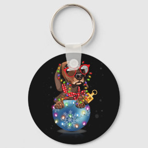 Dachshund Santa Christmas Light Gift Key Ring