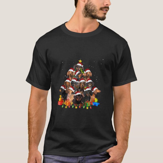 Dachshund Santa Christmas Tree Lights Xmas Boys Gi T-Shirt (Front)