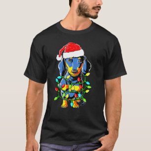 Dachshund Santa Christmas Tree Lights Xmas Boys Ki T-Shirt