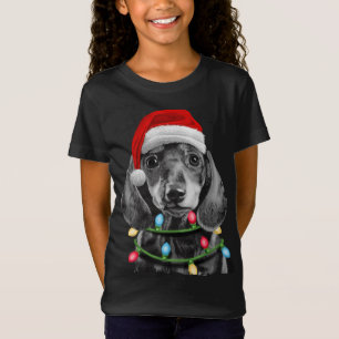 Dachshund Santa Christmas Tree Lights Xmas Wiener  T-Shirt