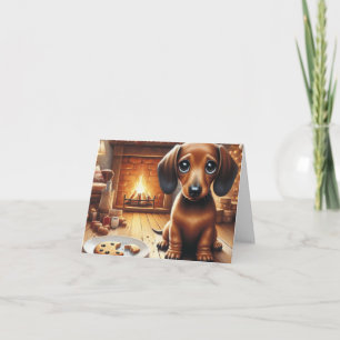 Dachshund Santa Cookies Holiday Card