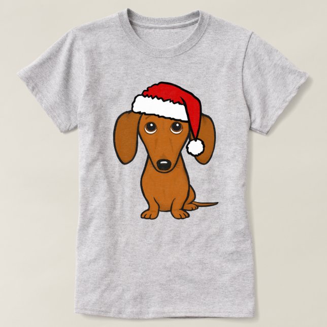 Dachshund Santa Cute Christmas Wiener Dog Holiday T-Shirt (Design Front)
