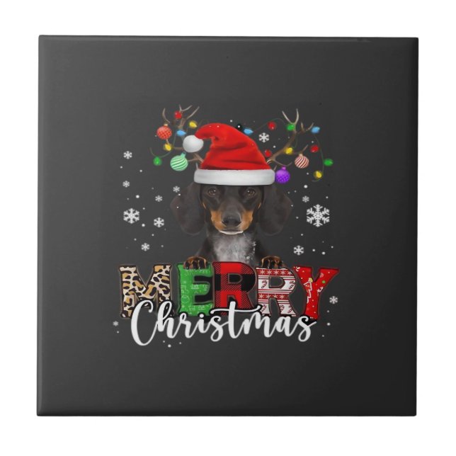 Dachshund Santa Dog Merry Christmas Oversized T-Sh Tile (Front)