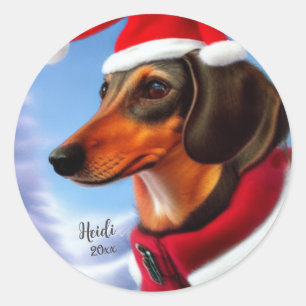 Dachshund, Santa Dog, Personalise,Christmas Classic Round Sticker