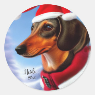 Dachshund, Santa Dog, Personalise,Christmas Classic Round Sticker