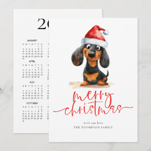 Dachshund Santa Hat 2027 Calendar Merry Christmas Holiday Card