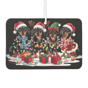 Dachshund Santa hat antlers elf Christmas lights Car Air Freshener