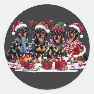 Dachshund Santa hat antlers elf Christmas lights  Classic Round Sticker