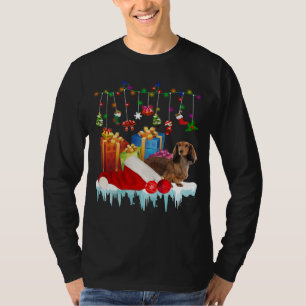 Dachshund Santa Hat Christmas Lights  Box T-Shirt