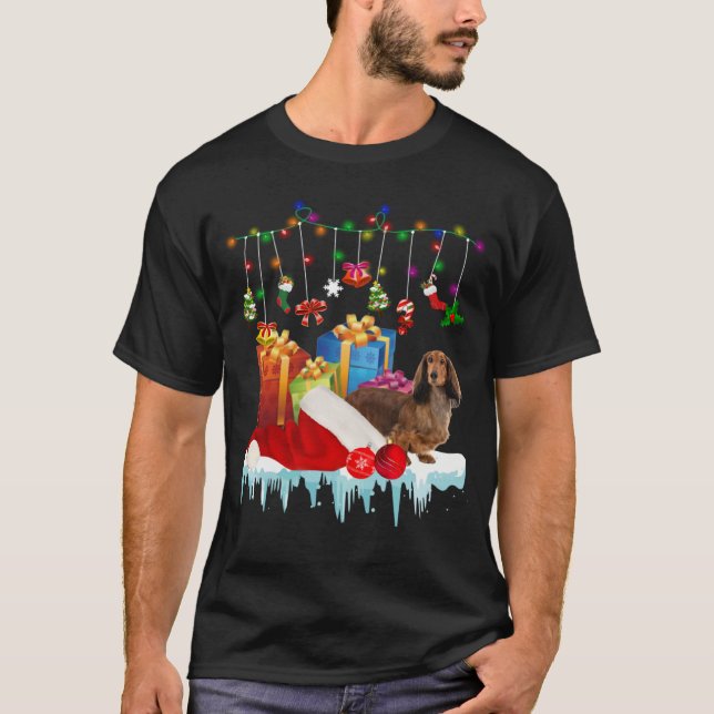 Dachshund Santa Hat Christmas Lights  Box T-Shirt (Front)