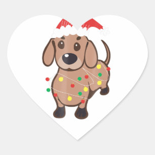 Dachshund Santa Hat Christmas Lights T Dog Lovers Heart Sticker