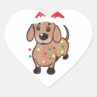 Dachshund Santa Hat Christmas Lights T  Dog Lovers Heart Sticker