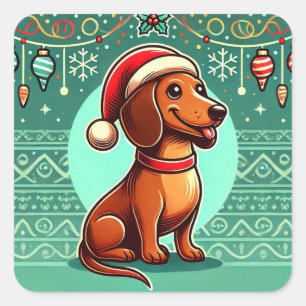 🎄 Dachshund Santa Hat Festive Holiday Dog Art 🎄 Square Sticker