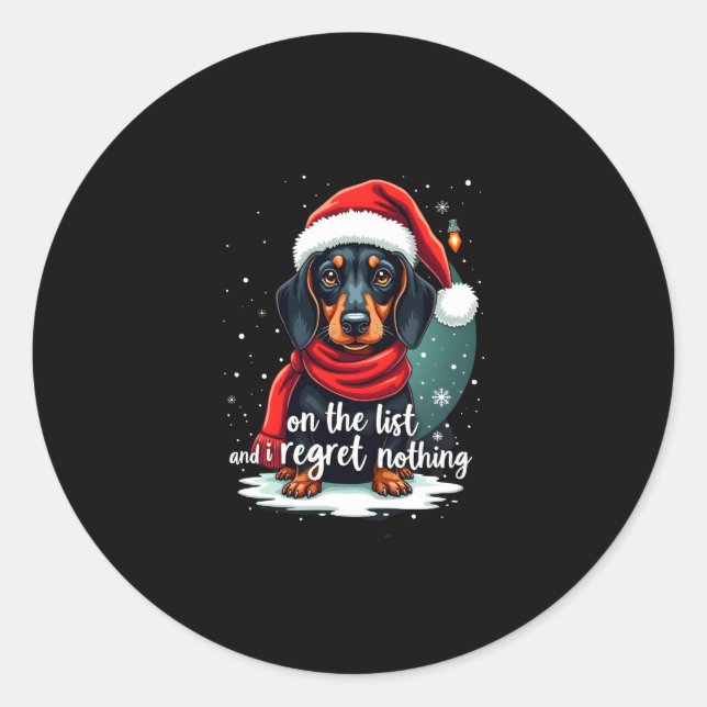 Dachshund Santa On The Naughty List Dachshund Chri Classic Round Sticker (Front)