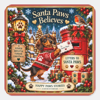 Dachshund Santa Paws Christmas Square Stickers
