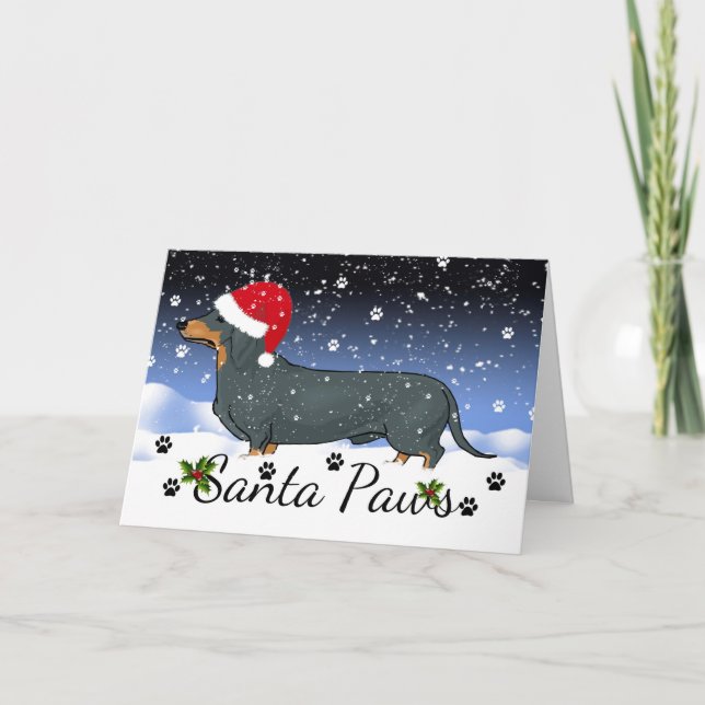 Dachshund Santa paws Winter Holiday Card (Front)
