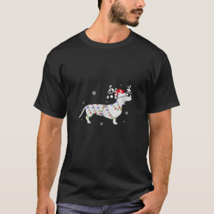 Dachshund Santa Reindeer Christmas Lights Xmas Dog T-Shirt