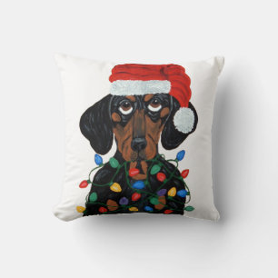 Dachshund Santa Tangled In Christmas Lights Cushion