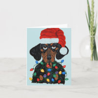 Dachshund Santa Tangled In Christmas Lights