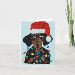 Dachshund Santa Tangled In Christmas Lights Invitation