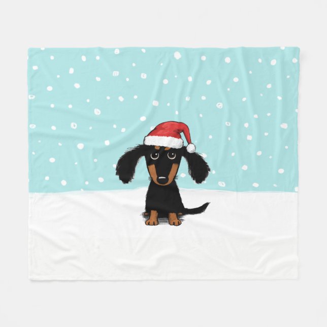 Dachshund Santa | Wiener Dog Christmas Holiday Fleece Blanket (Front (Horizontal))