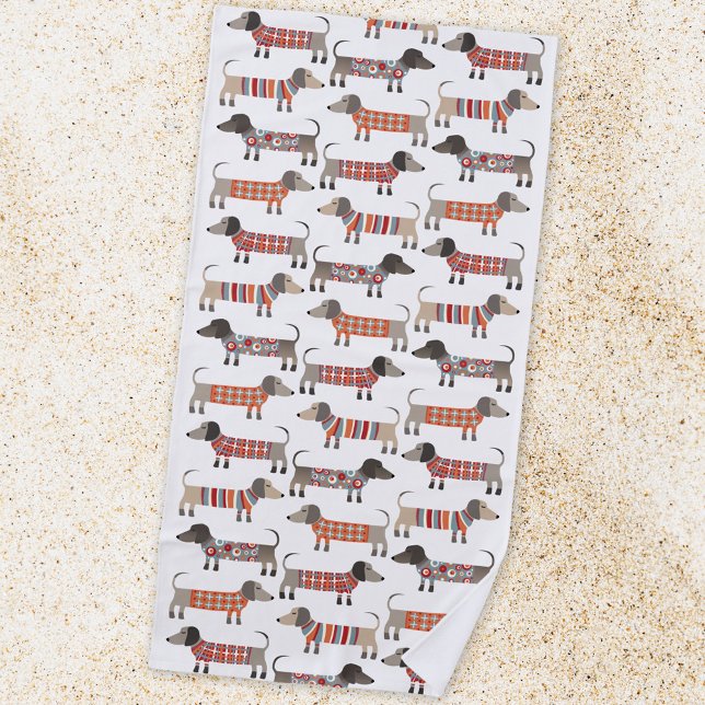 Dachshund Sausage Dog Beach Towel (Fun Dachshund Wiener Sausage Dog beach towel for dog lovers)