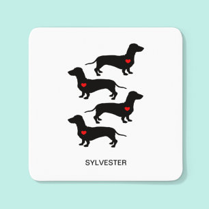Dachshund Sausage Dog Heart Monogram Name    Square Sticker
