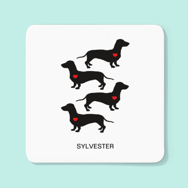 Dachshund Sausage Dog Heart Monogram Name    Square Sticker (Creator Uploaded)