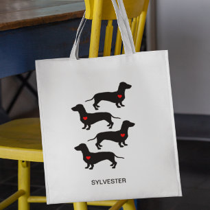Dachshund Sausage Dog Heart Monogram Name    Tote Bag