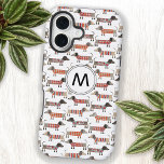 Dachshund Sausage Dog Monogram Initial iPhone 16 Case<br><div class="desc">Cute Dachshund Sausage dog pattern to raise a smile from any dog lover.  Original art by Nic Squirrell.  Change the monogram initial to personalise.</div>
